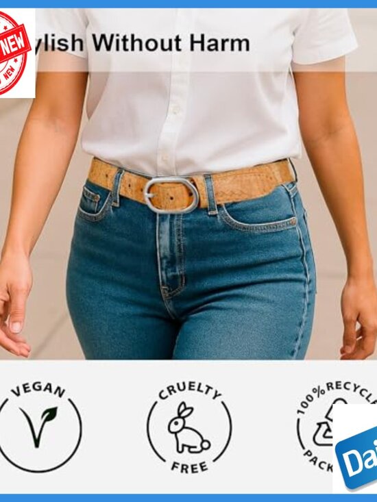 Slim Vegan Cork Belt with Nickel-Free Buckle for Dresses and Jeans main image 5